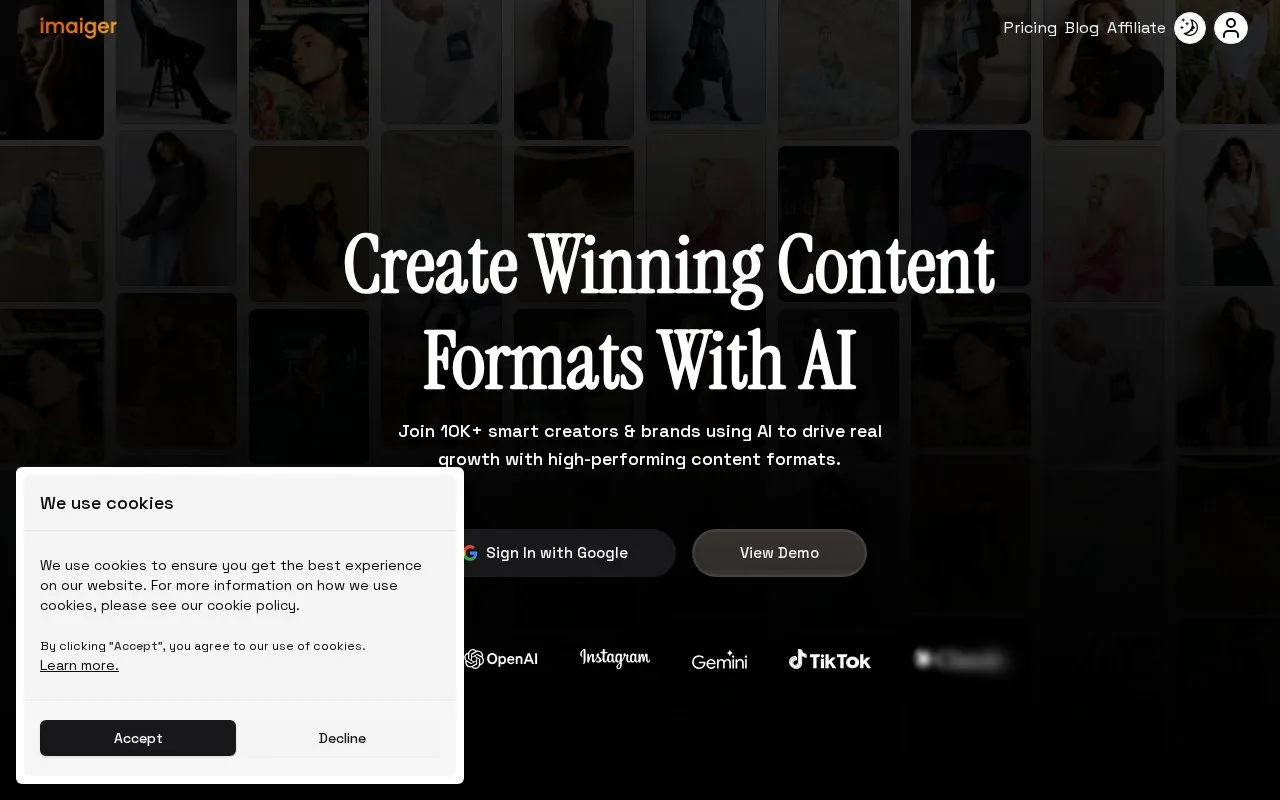 Imaiger homepage screenshot