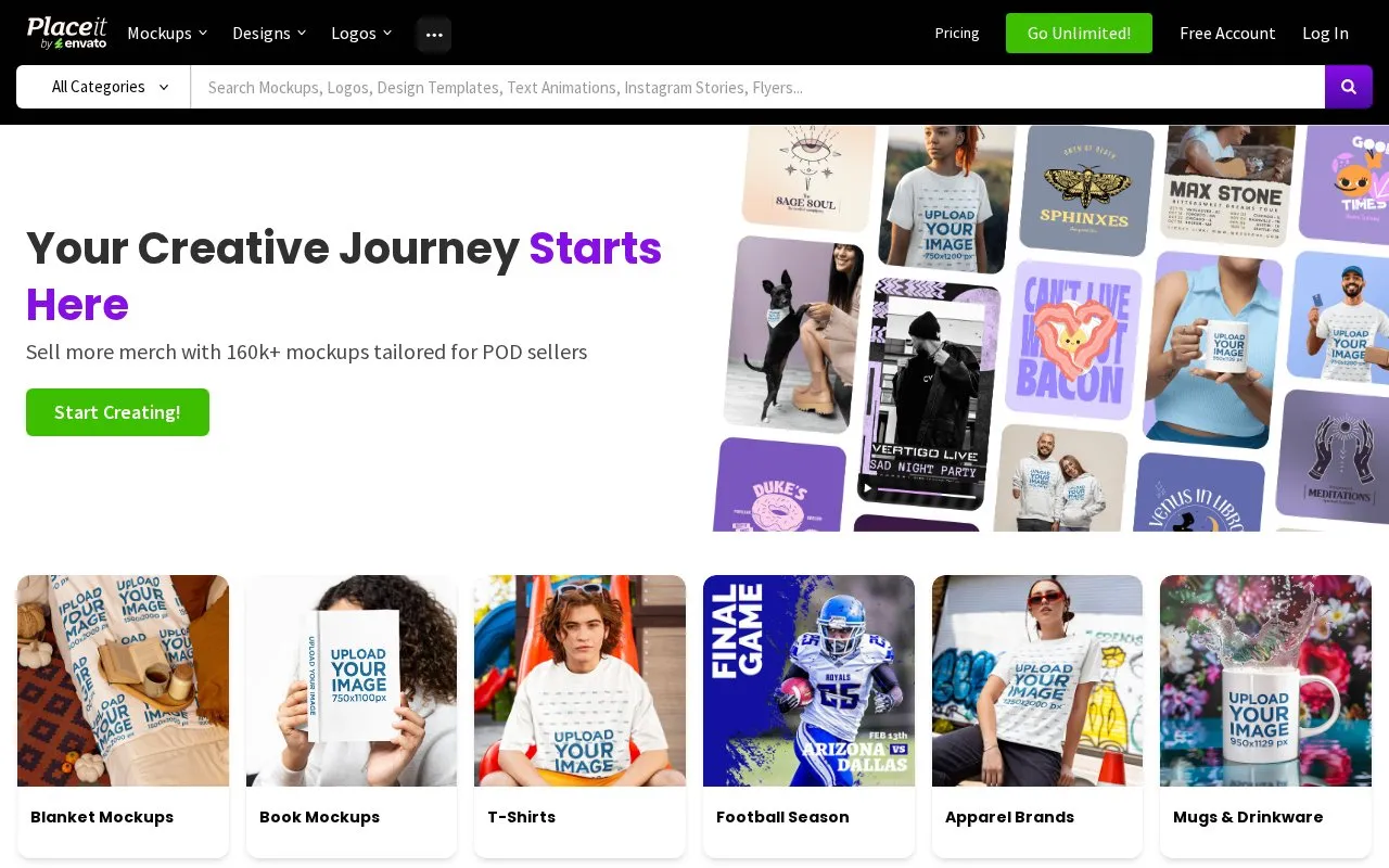 Placeit homepage screenshot