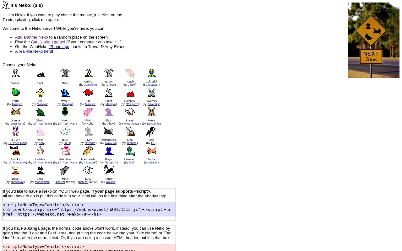 Web Neko homepage screenshot