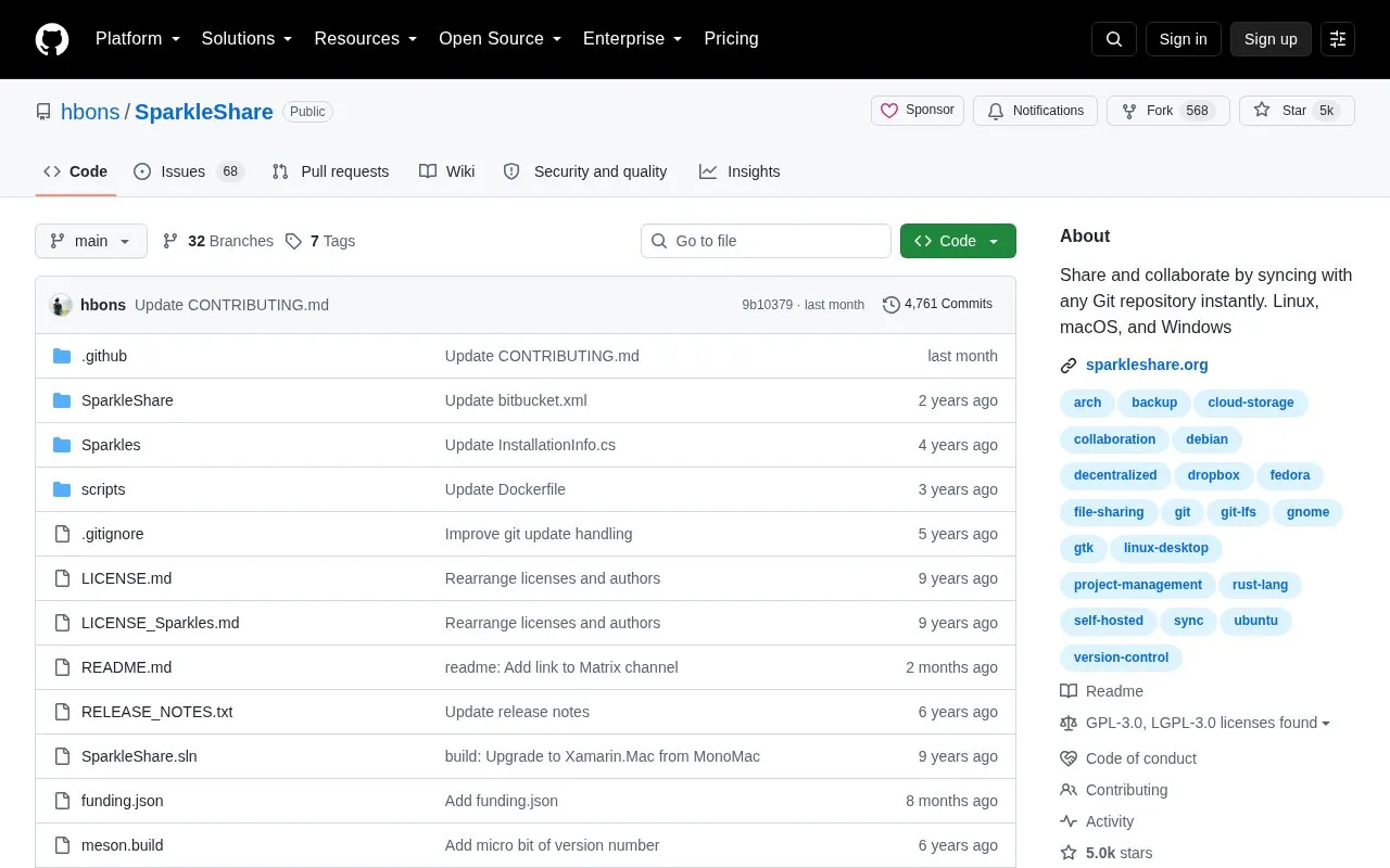 SparkleShare homepage screenshot