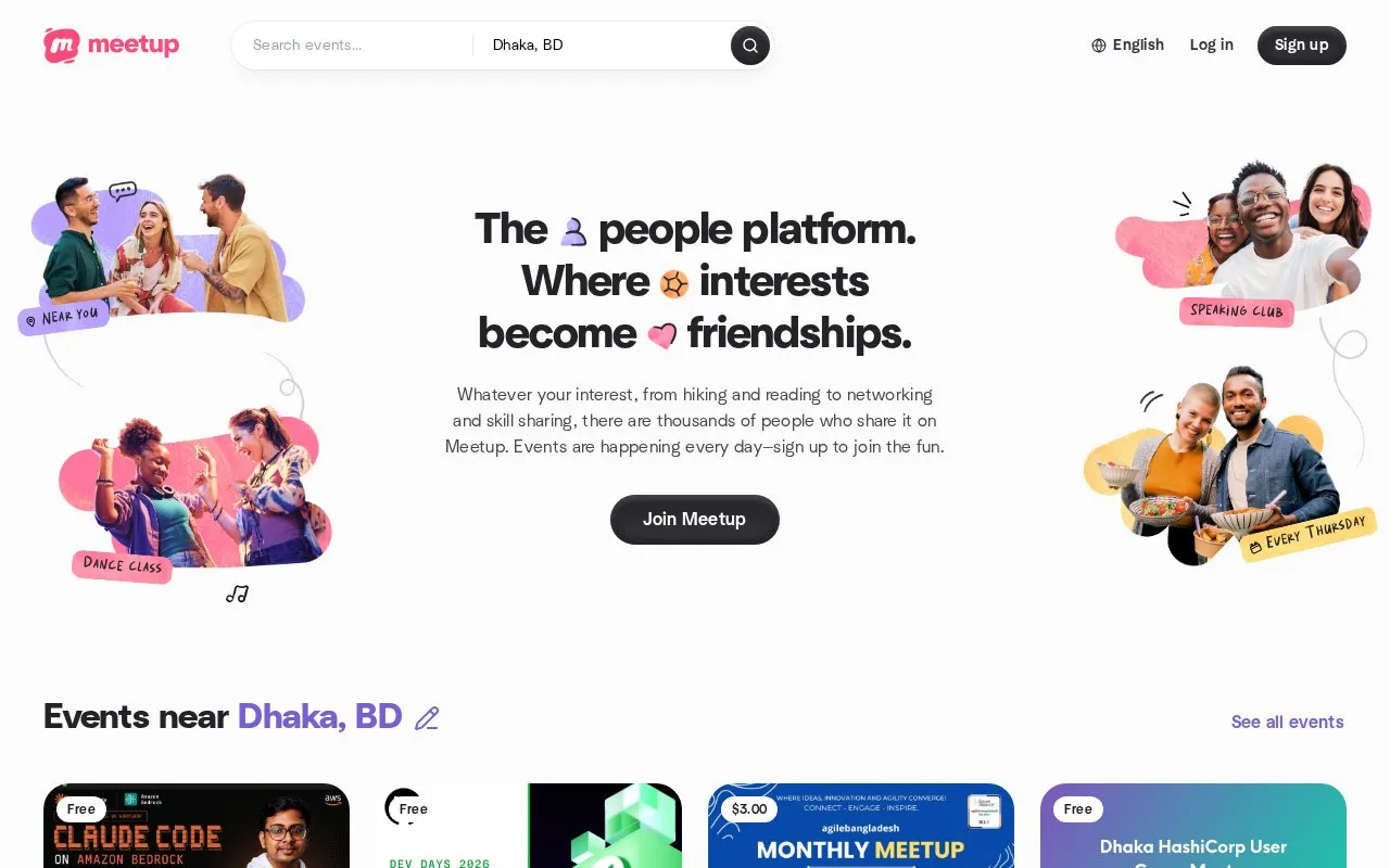 Meetup homepage screenshot
