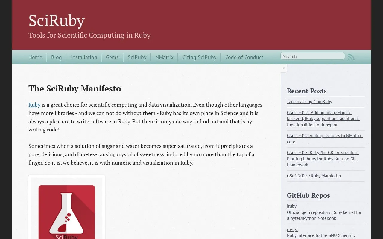 SciRuby homepage screenshot