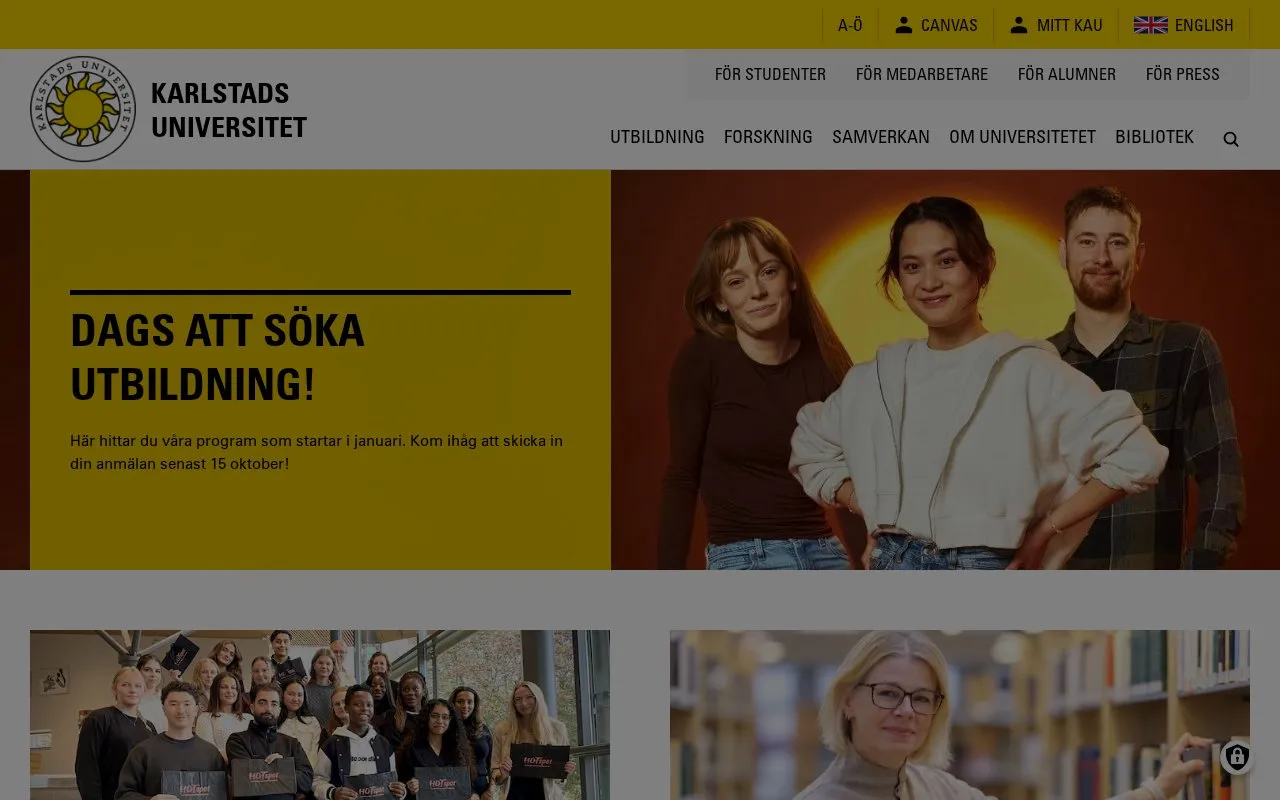 Karlstad University homepage screenshot