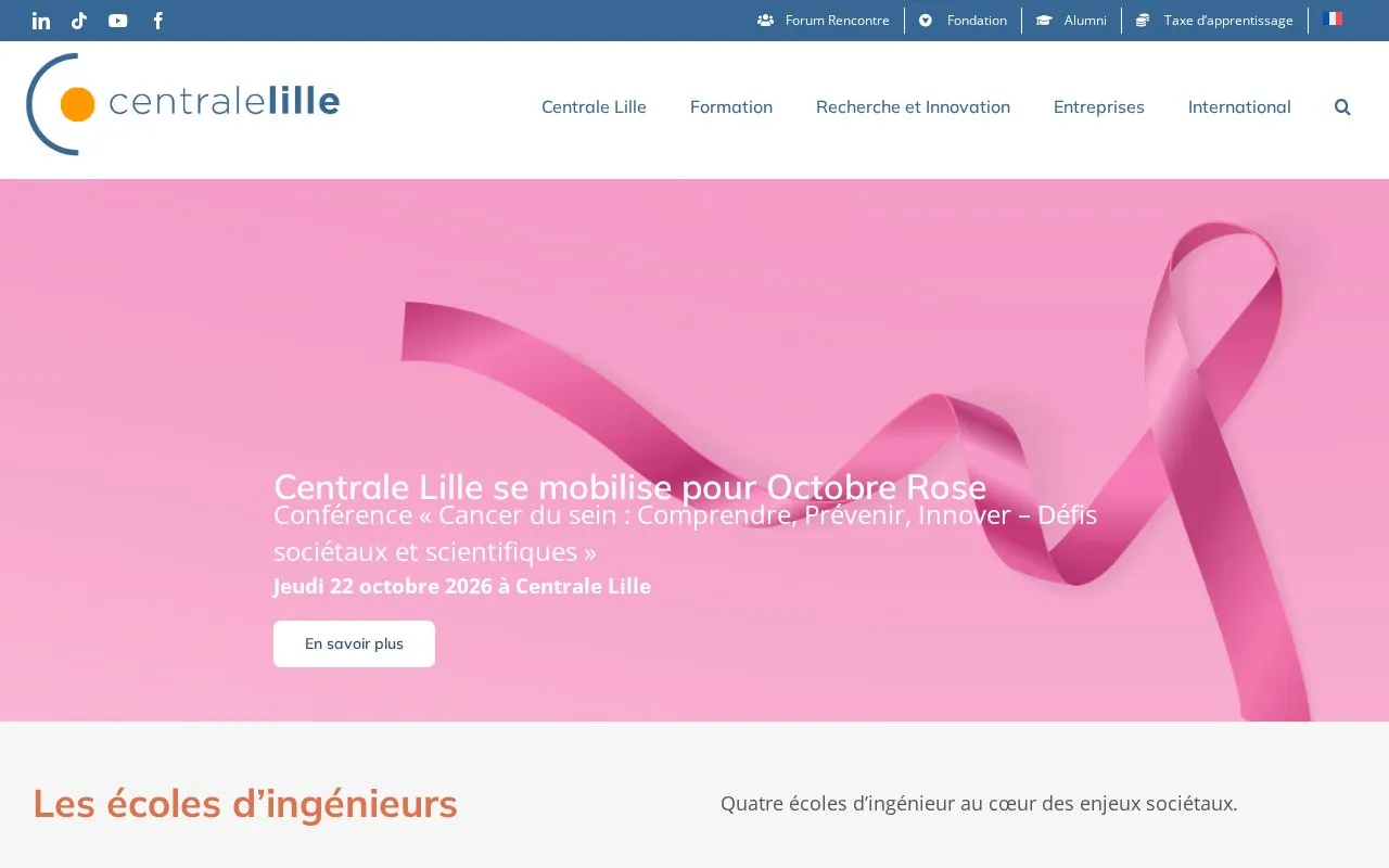 Ecole Centrale de Lille homepage screenshot