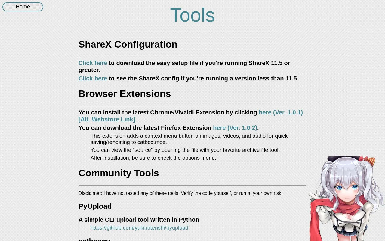 Tools / Extensions homepage screenshot