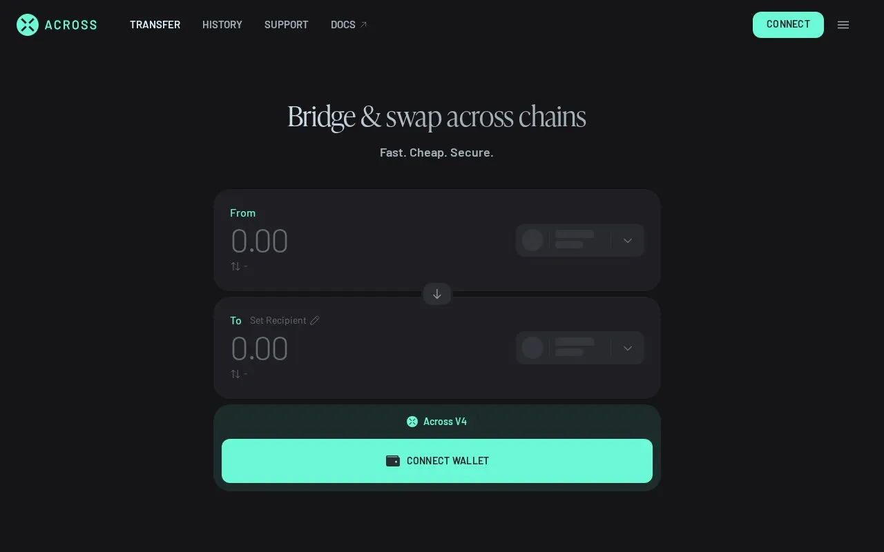 Across homepage screenshot