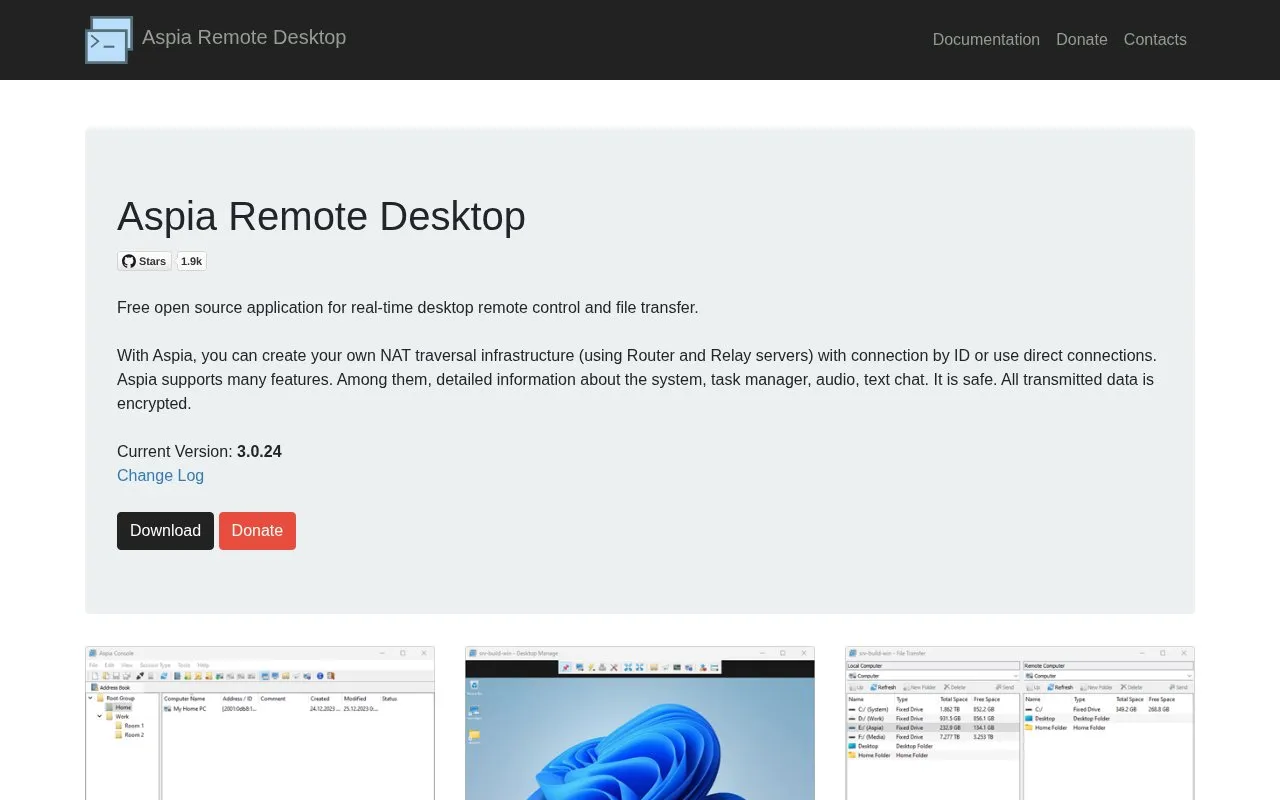 Aspia homepage screenshot