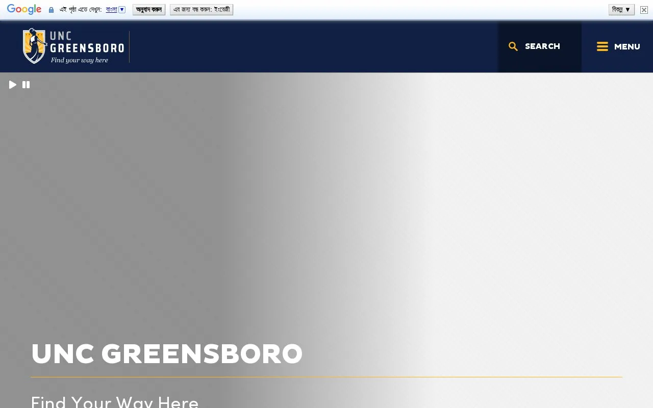 University of North Carolina, Greensboro homepage screenshot