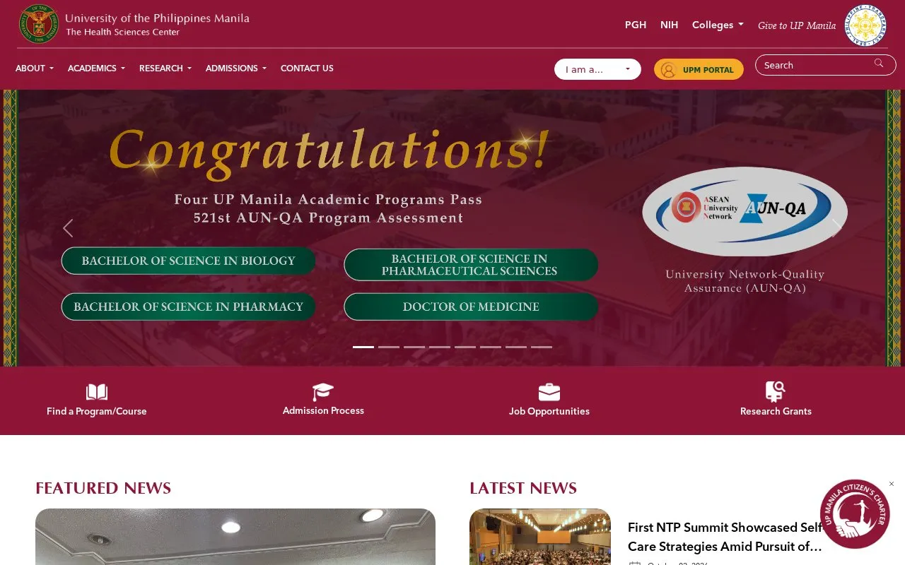 University of the Philippines Manila homepage screenshot