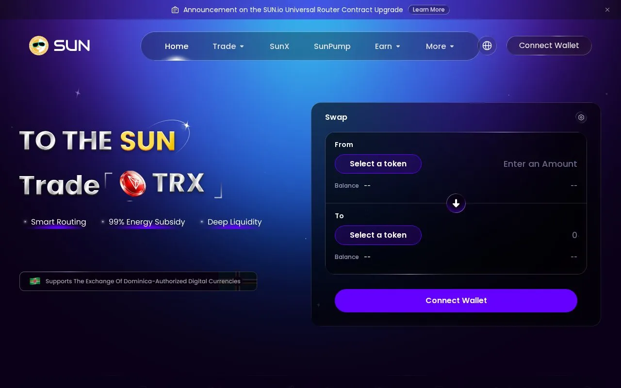 SUN homepage screenshot