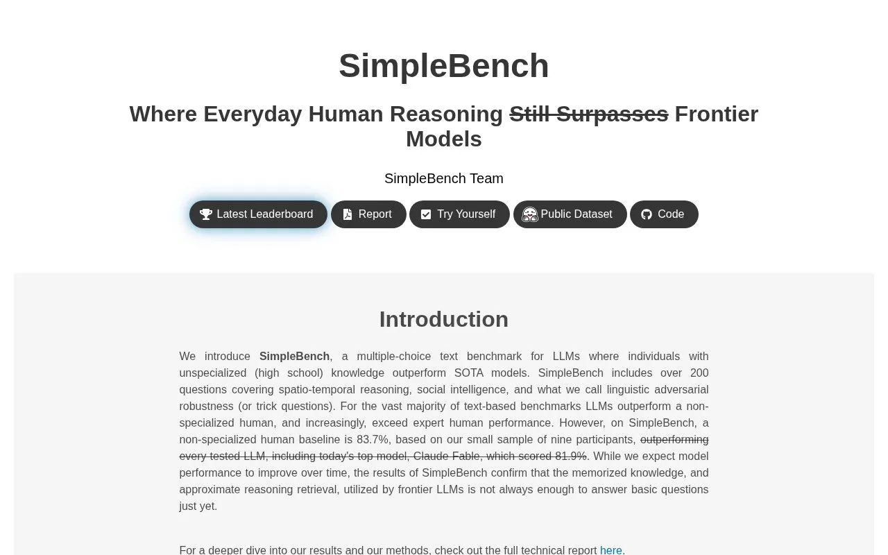 Simple Bench homepage screenshot