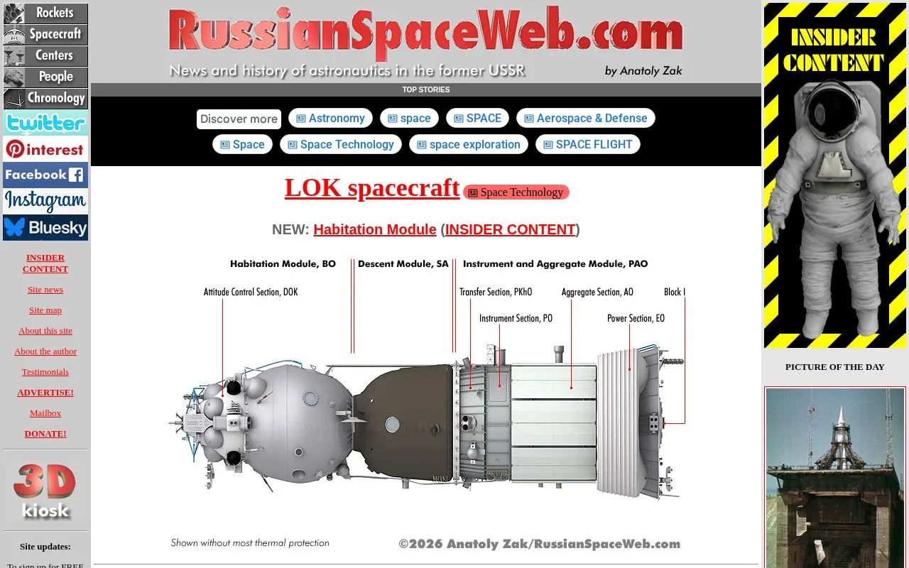 Russian Space Web homepage screenshot