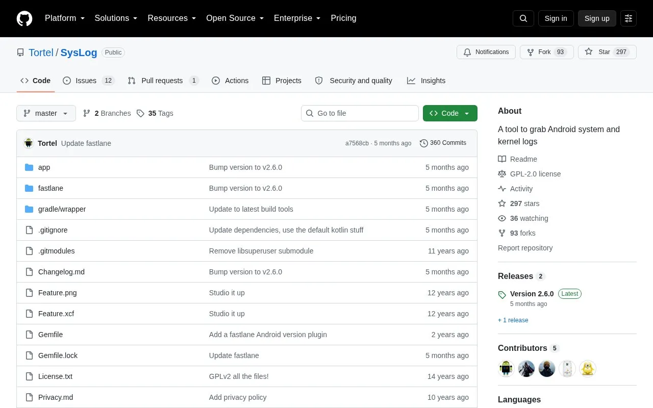 SysLog homepage screenshot
