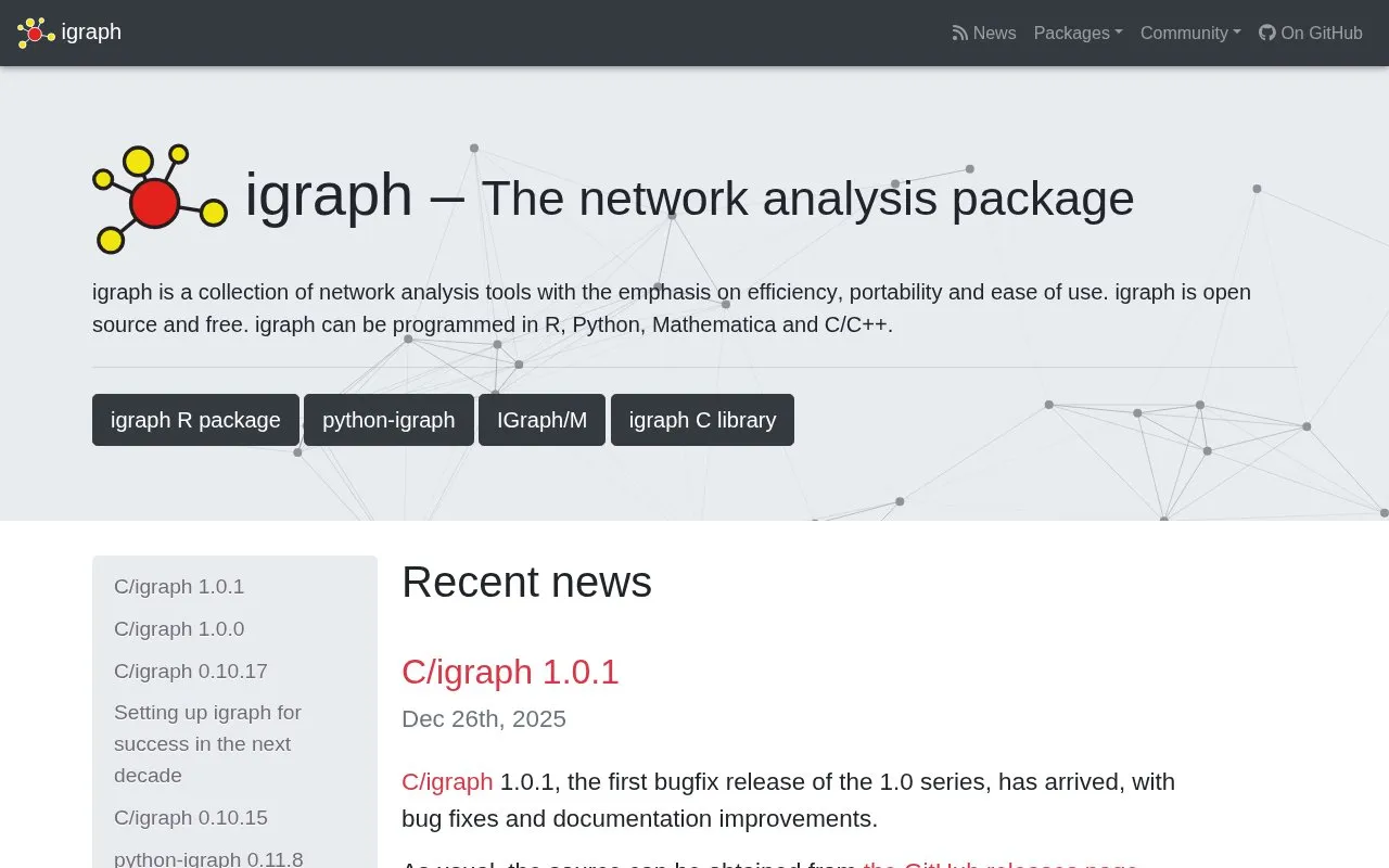 igraph homepage screenshot