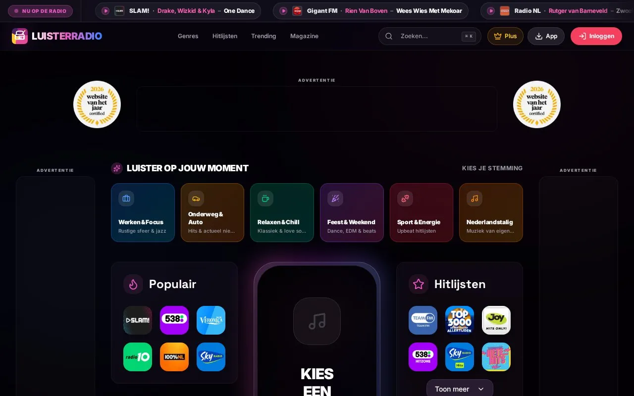Luisterradio homepage screenshot