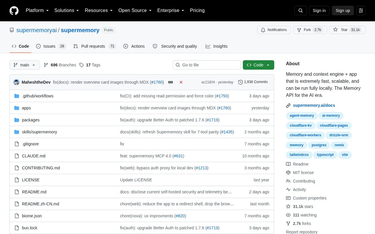 Supermemory homepage screenshot