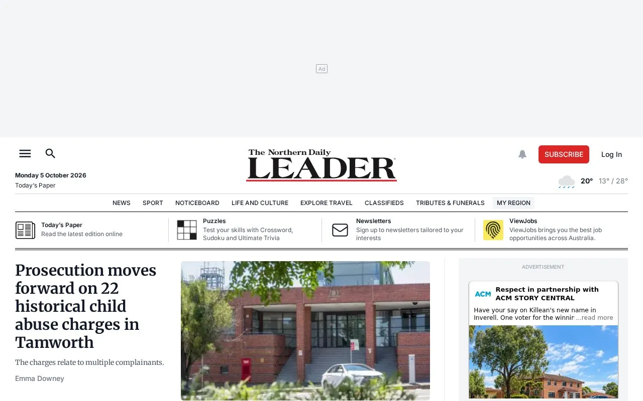 Northern Daily Leader homepage screenshot