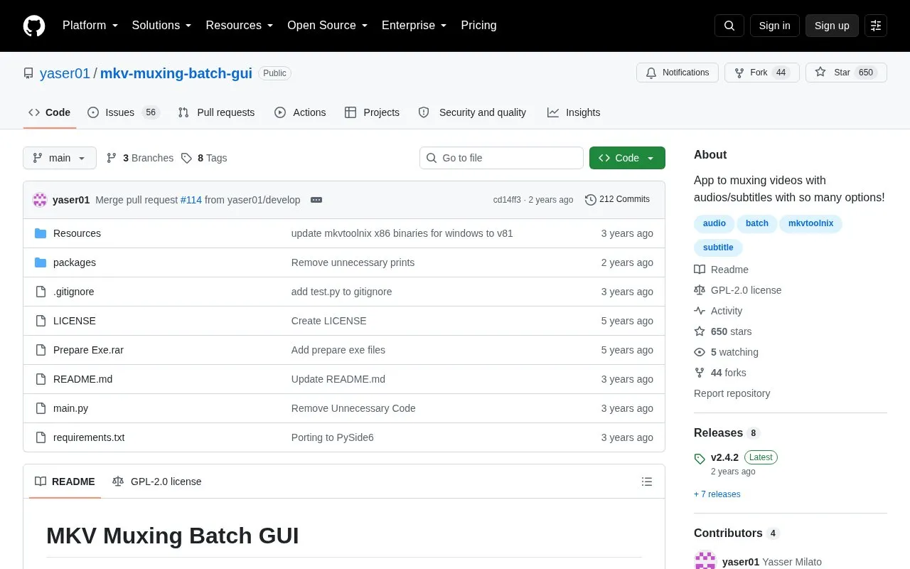 MKV Muxing Batch GUI homepage screenshot