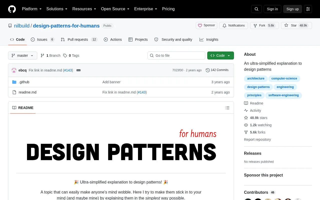 Design Pattern for Humans homepage screenshot