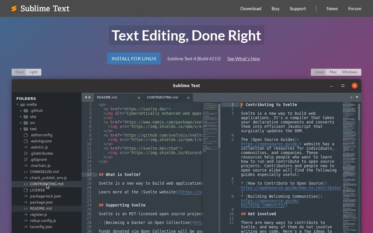 Sublime Text homepage screenshot