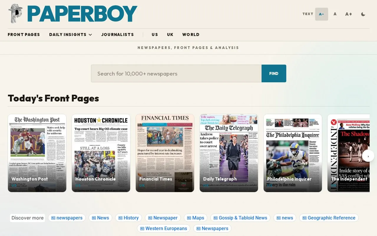 Paperboy homepage screenshot