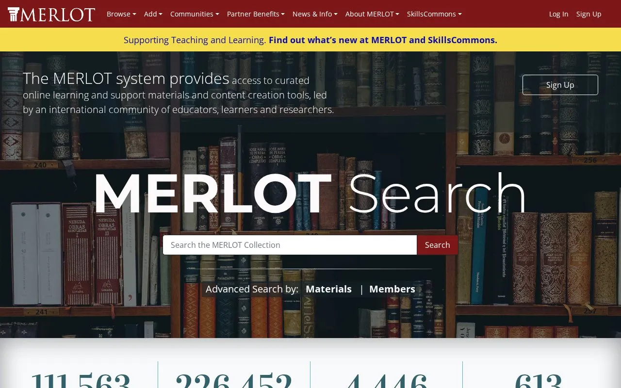 MERLOT homepage screenshot