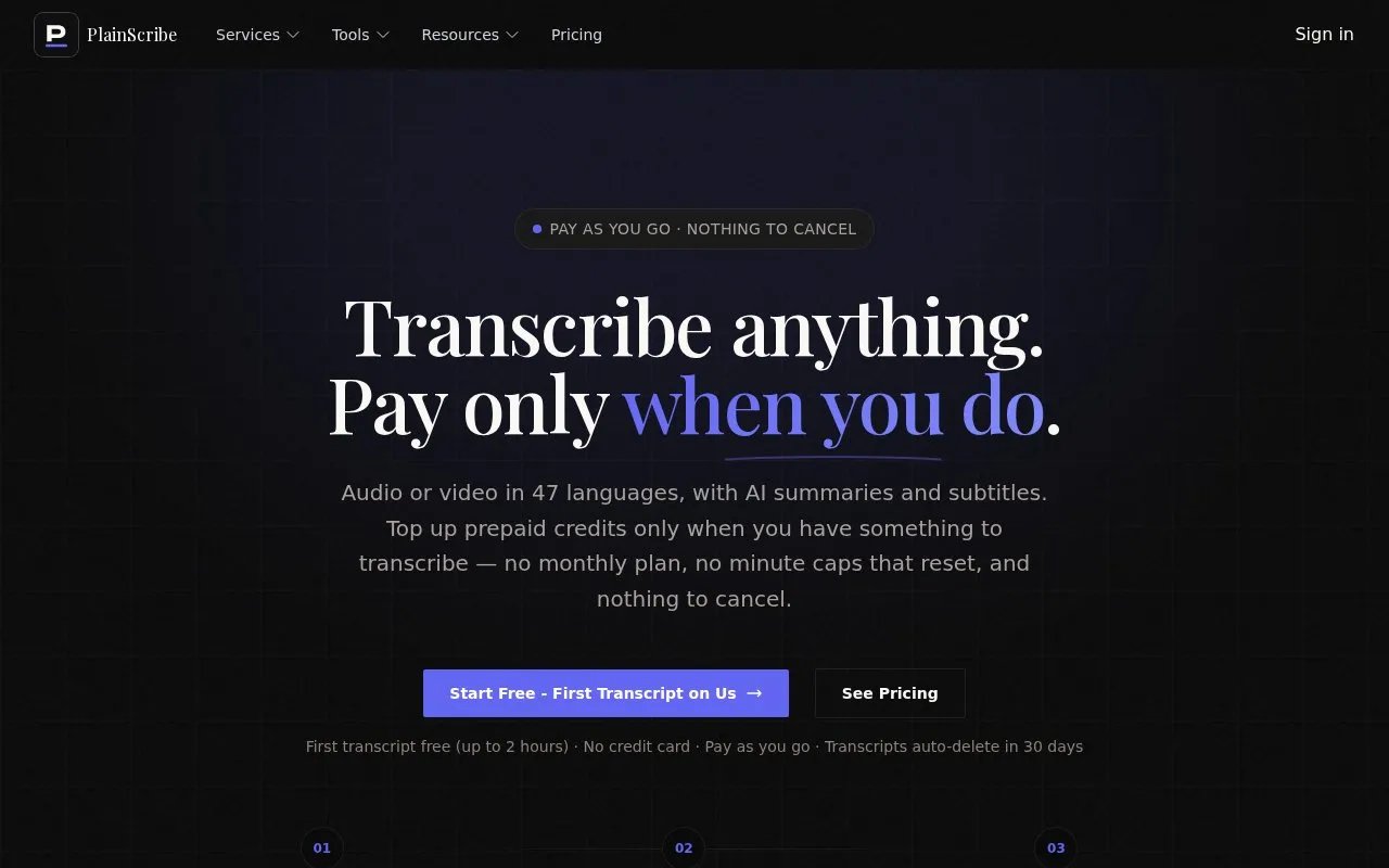 PlainScribe homepage screenshot