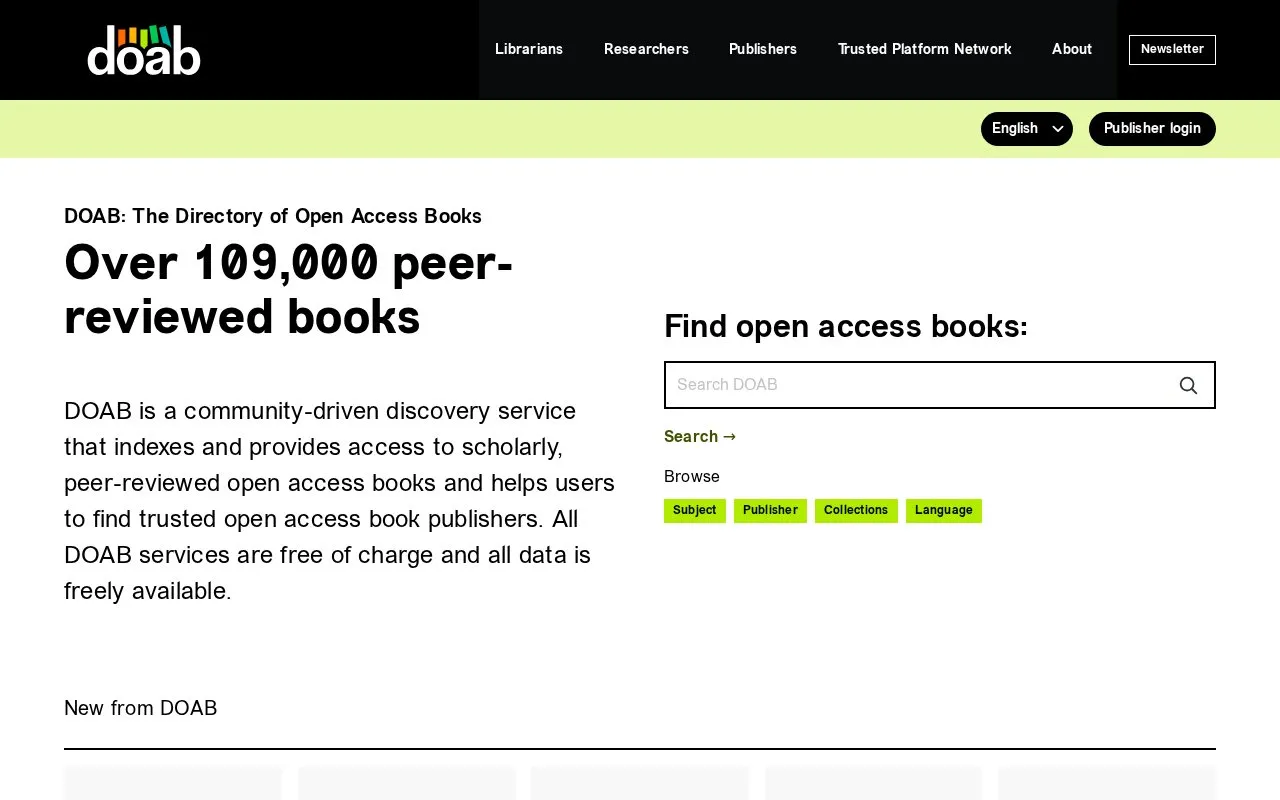Directory of Open Access Books homepage screenshot