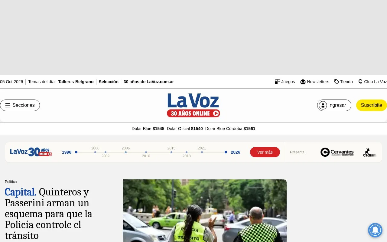 La Voz del Interior homepage screenshot