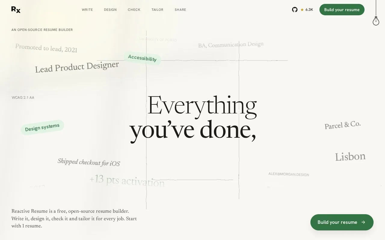 RX Resume homepage screenshot