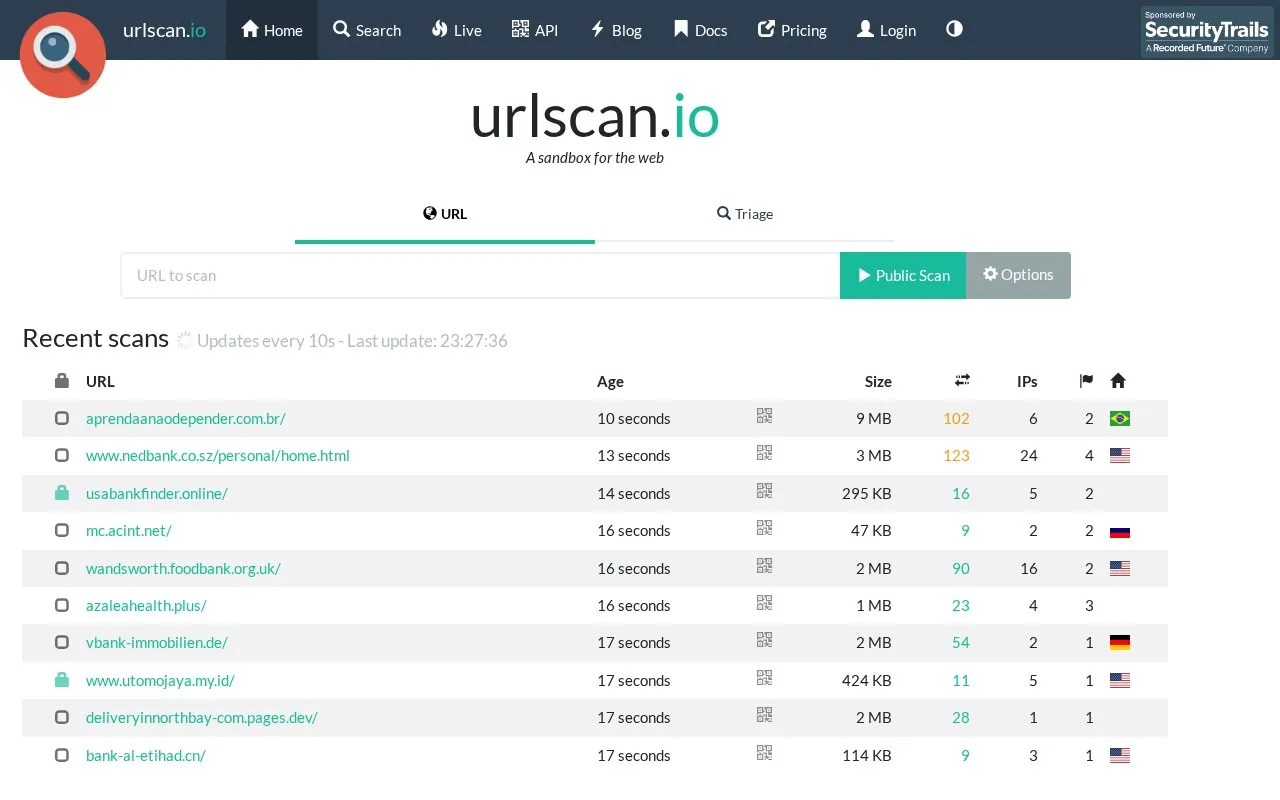 urlscan homepage screenshot