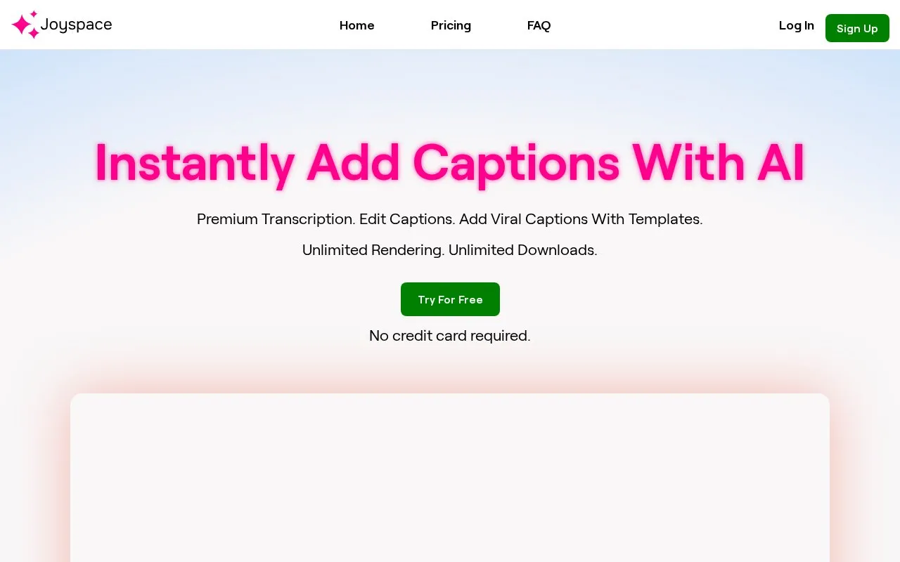 Joyspace AI Captions homepage screenshot