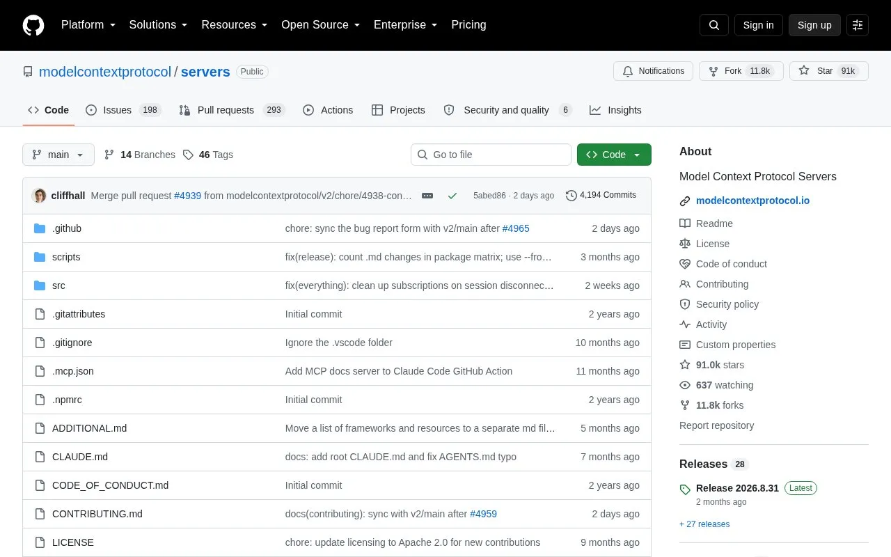 modelcontextprotocol/servers: Model Context Protocol Servers homepage screenshot