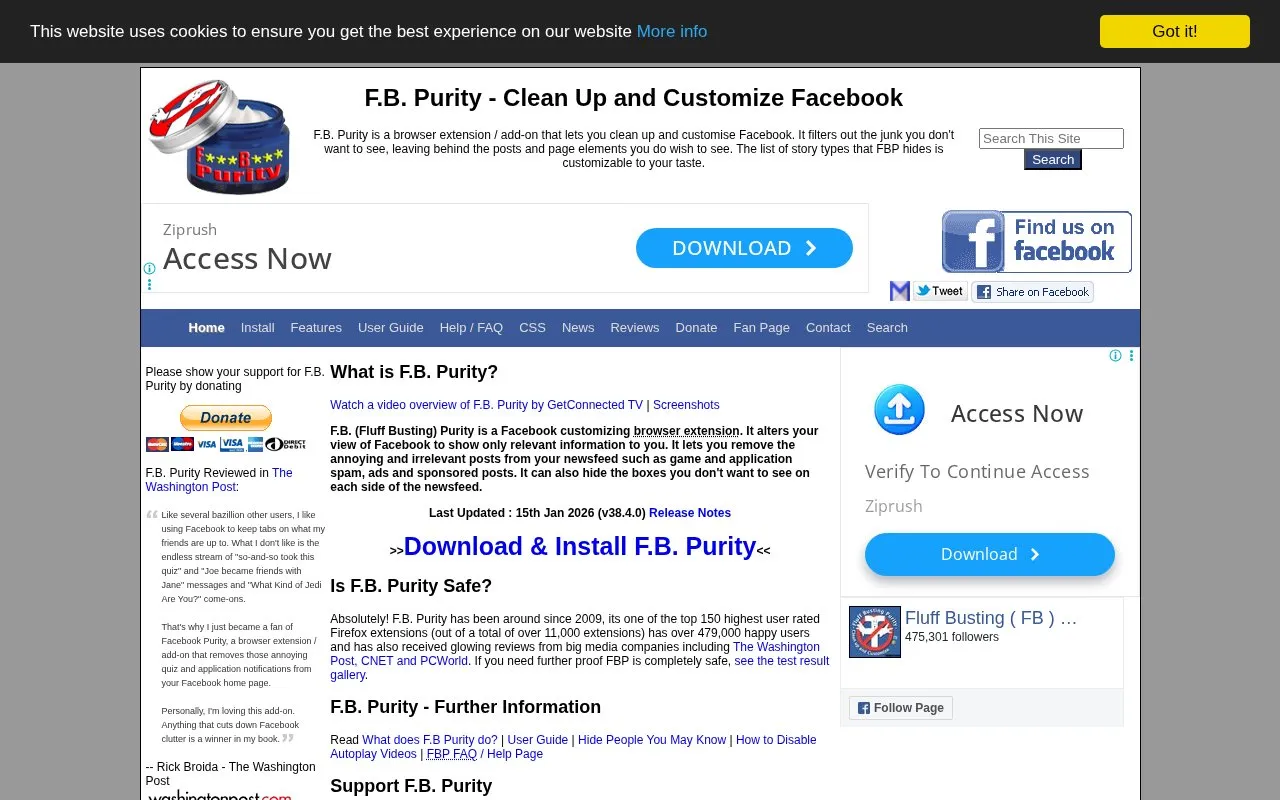 FBPurity homepage screenshot