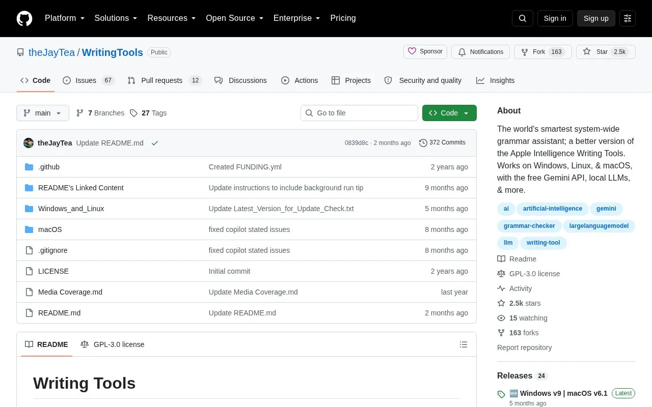 Writing Tools homepage screenshot