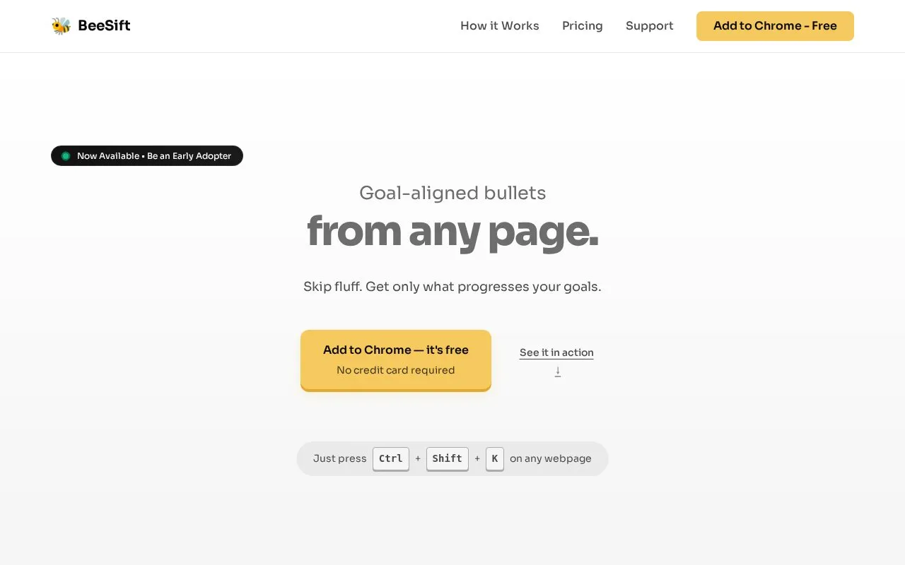 BeeSift homepage screenshot
