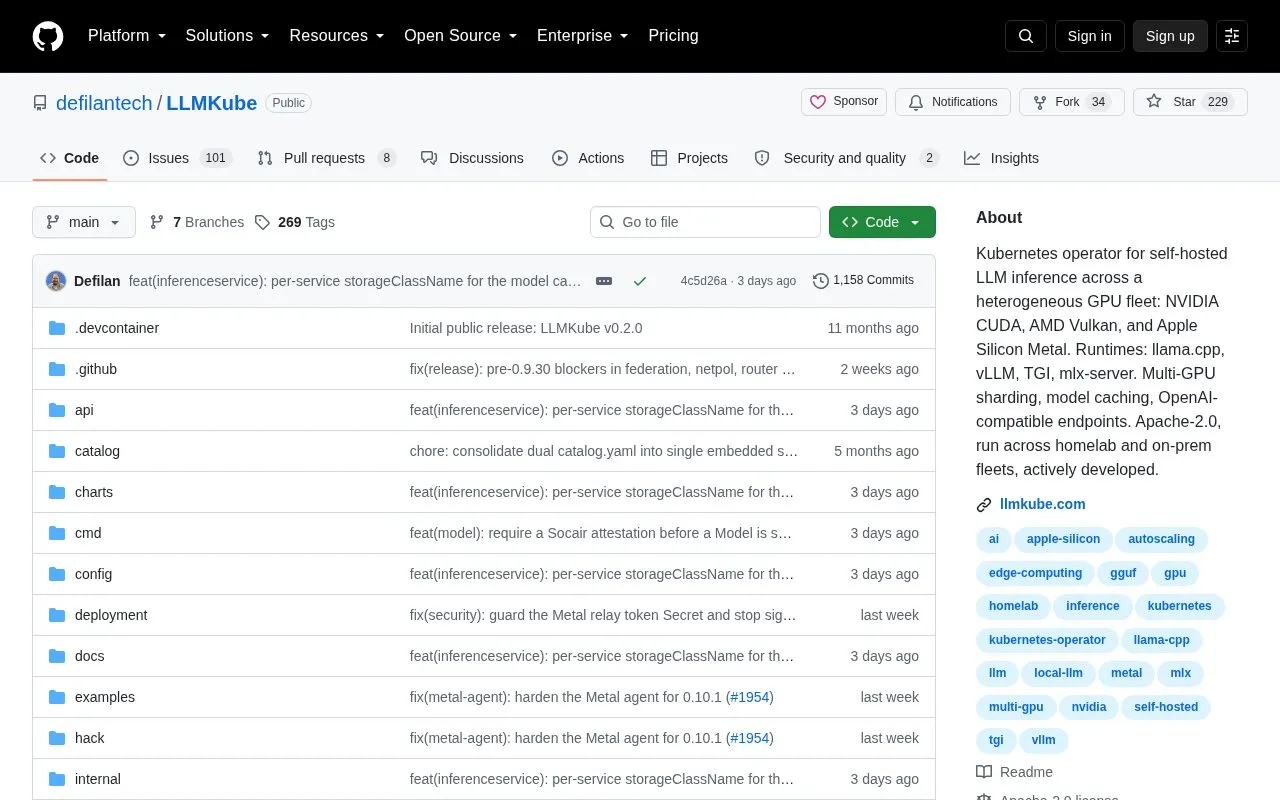 LLMKube homepage screenshot