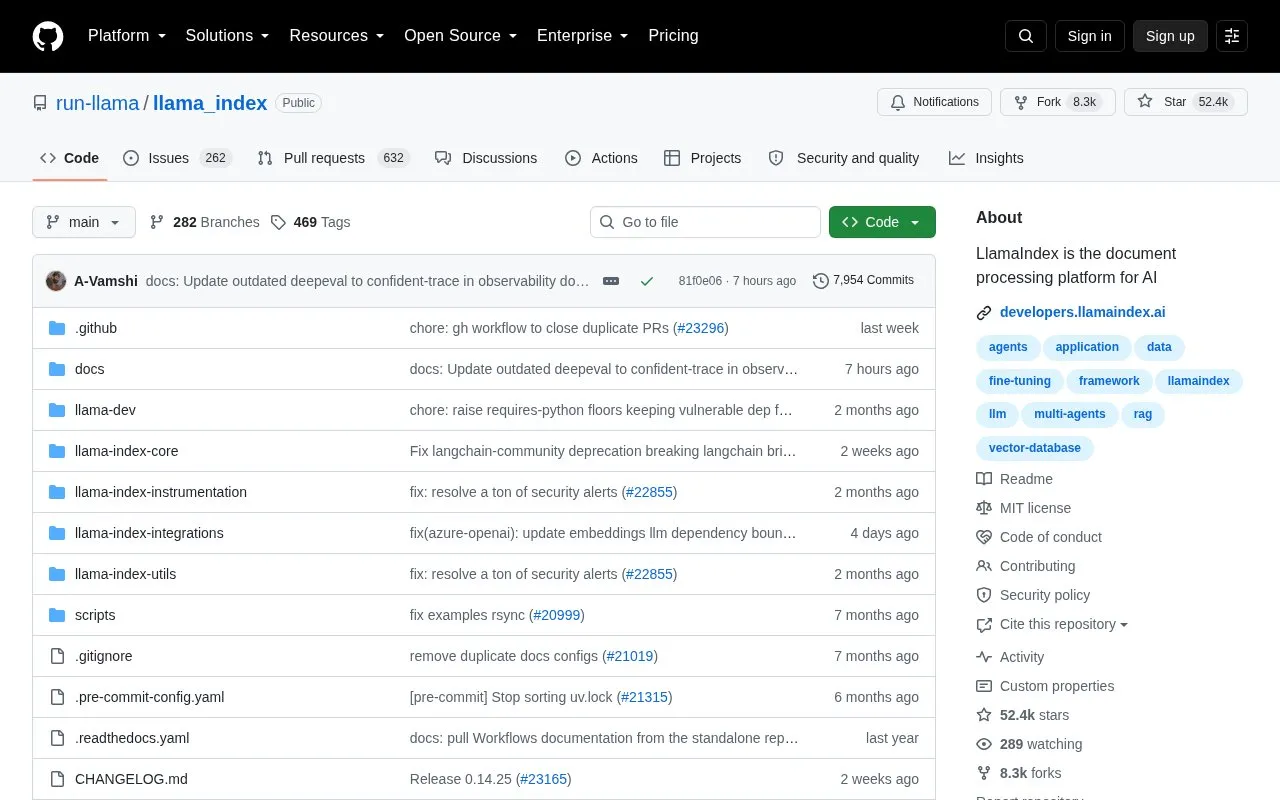 LlamaIndex homepage screenshot