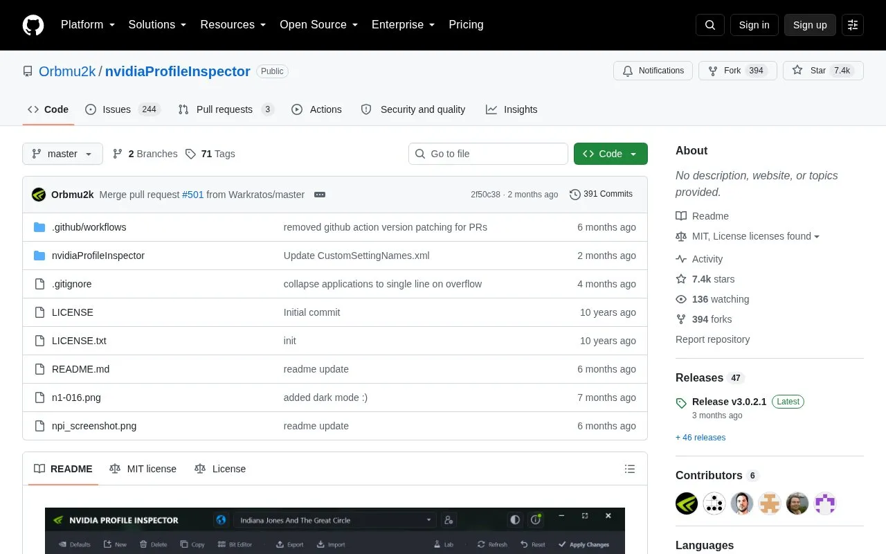 nvidiaProfileInspector homepage screenshot