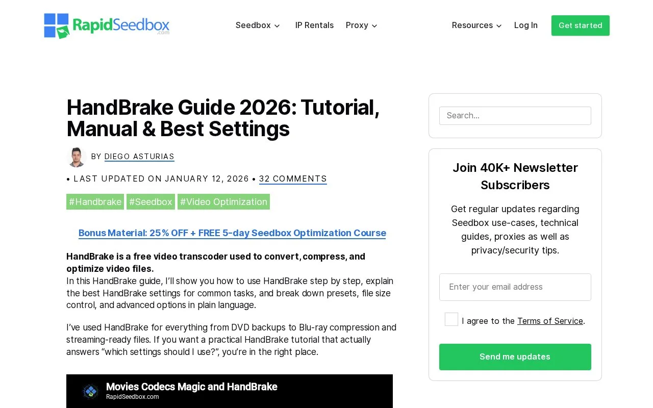 Guide To Mastering Handbrake homepage screenshot