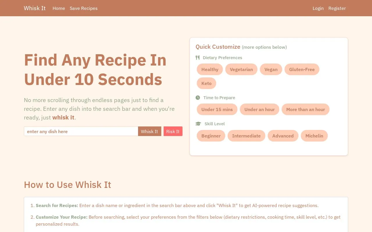 WhiskIt homepage screenshot