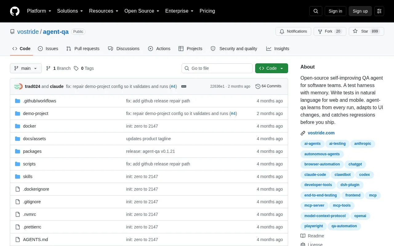 agent-qa homepage screenshot