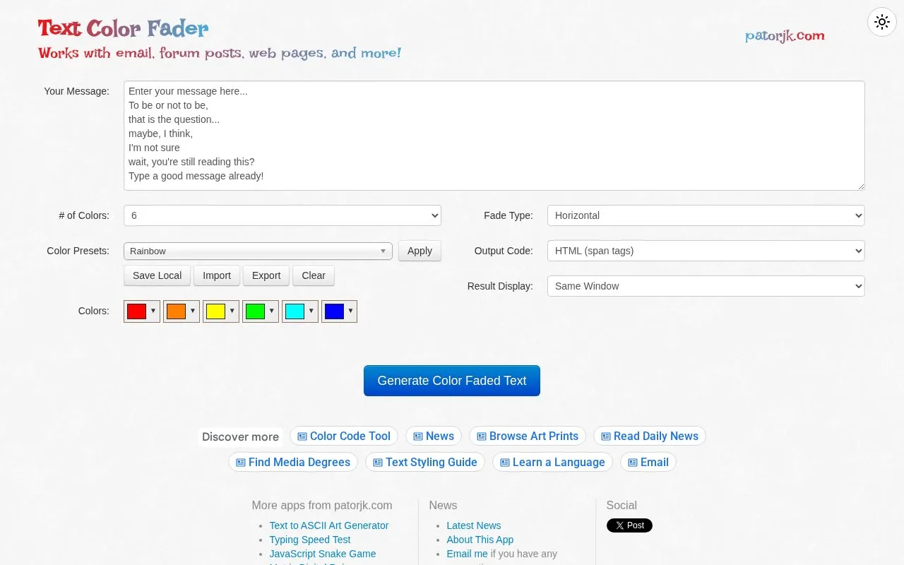 Text Color Fader homepage screenshot