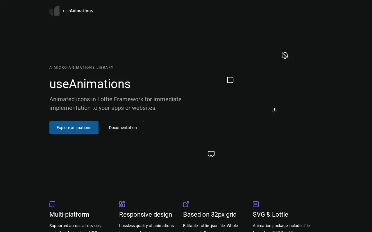 useAnimations homepage screenshot