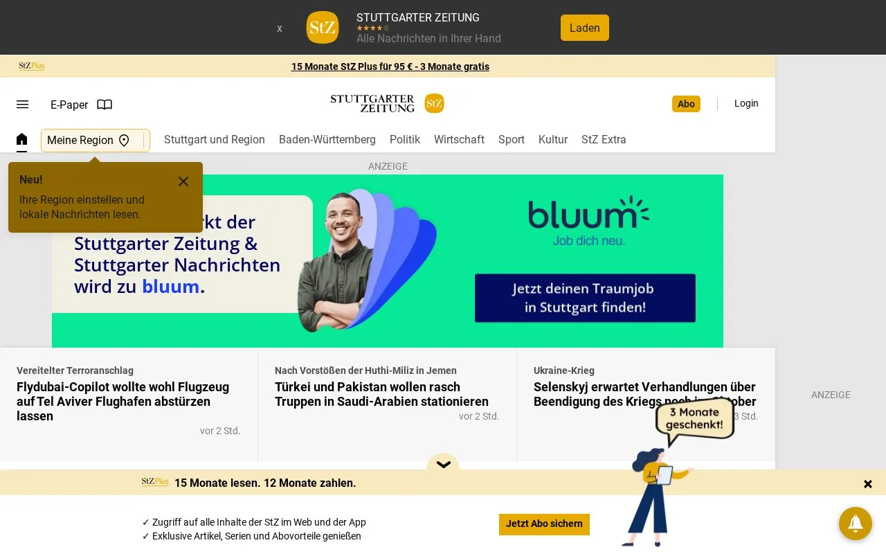 Stuttgarter Zeitung homepage screenshot