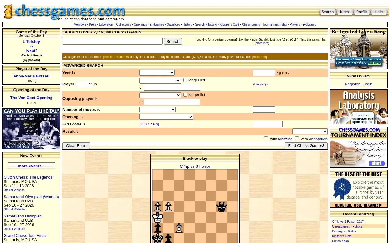 ChessGames homepage screenshot