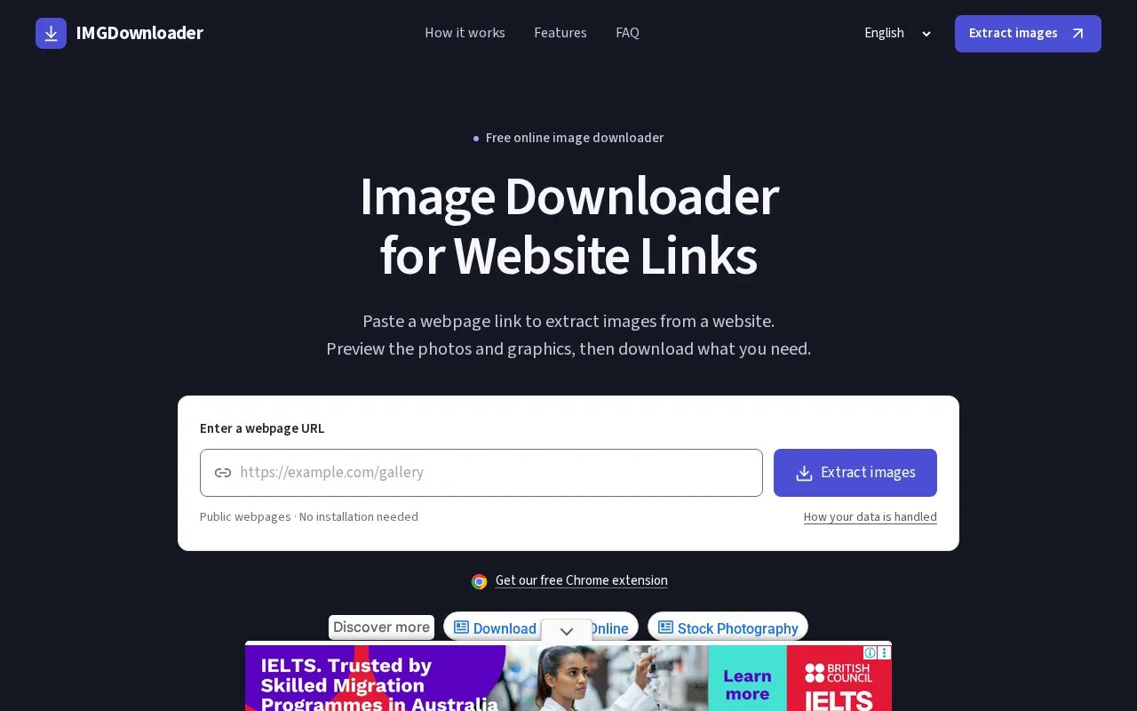 IMGDownloader homepage screenshot