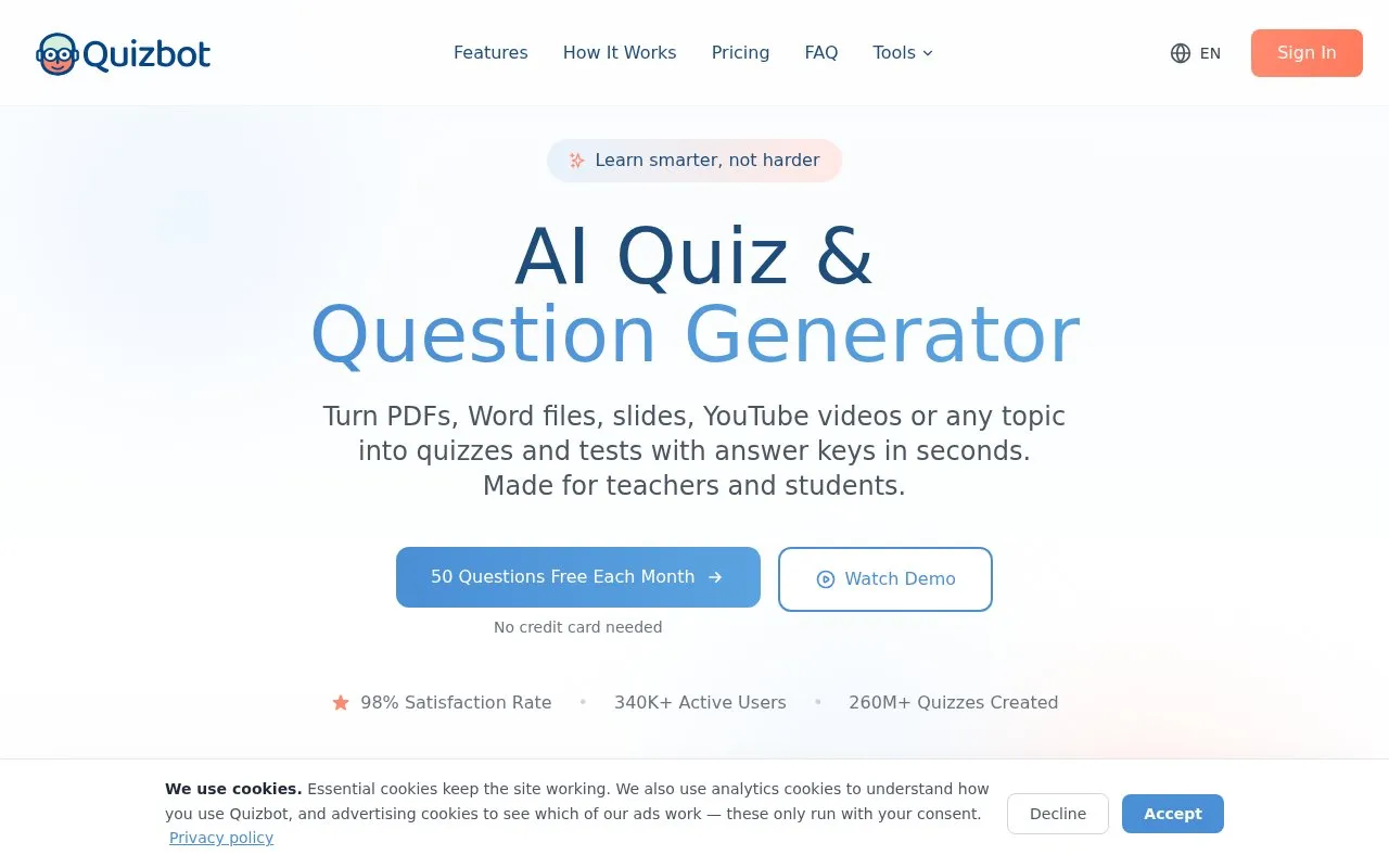 Quizbot homepage screenshot
