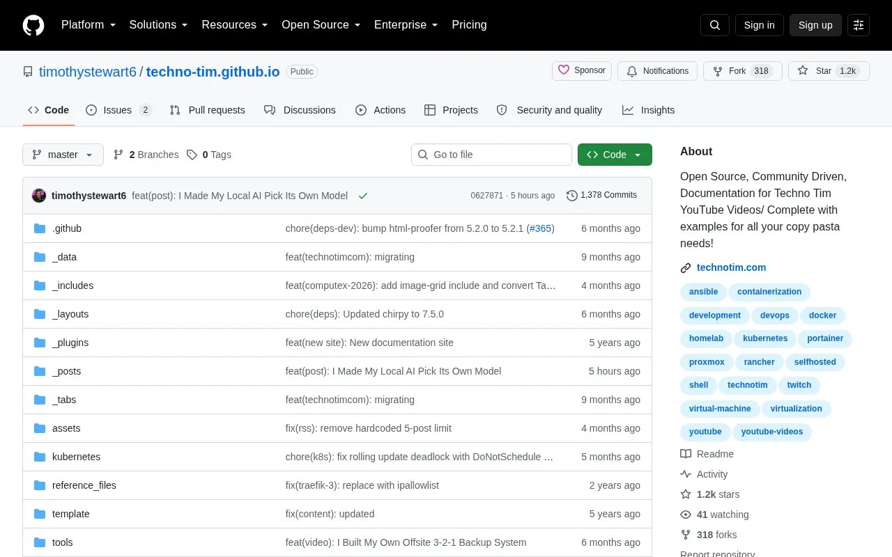 techno-tim.github.io homepage screenshot