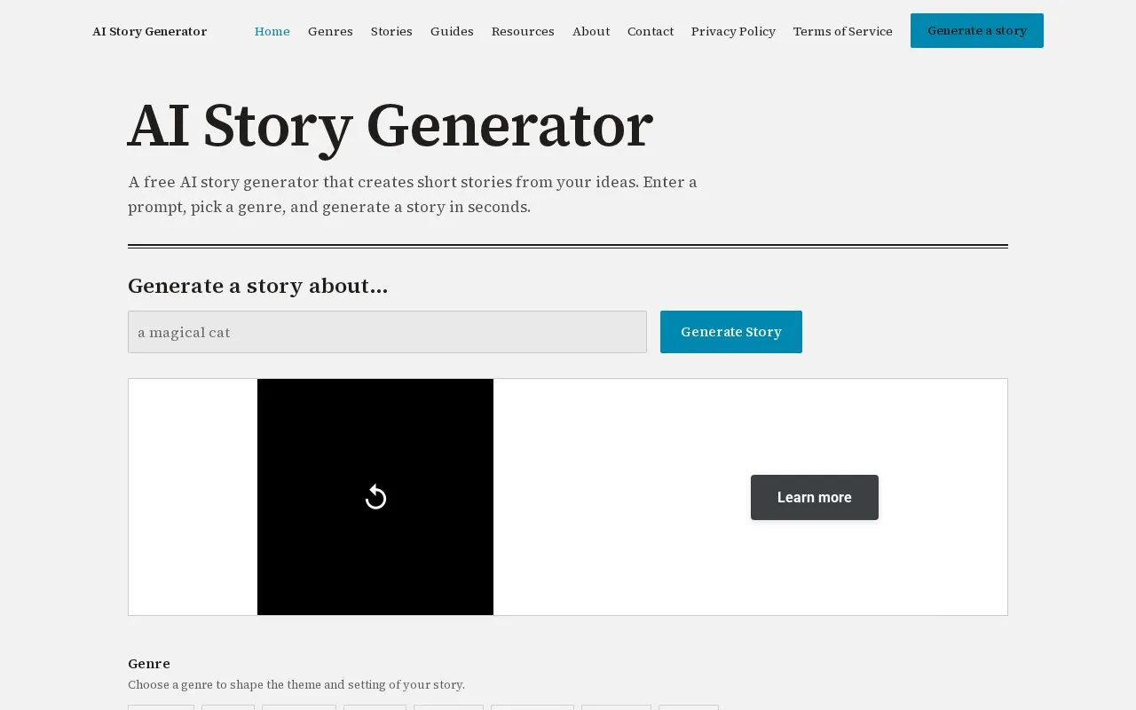 AI Story Generator homepage screenshot